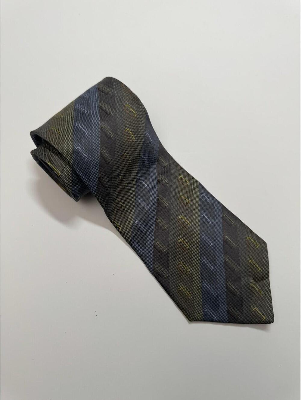 DKNY 100% Silk Wide Tie Blue And Green Stripes